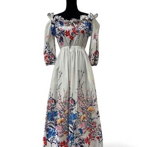 Victor Costa White and Multicolored Floral Sundress